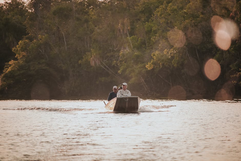 amazon river boat sunset