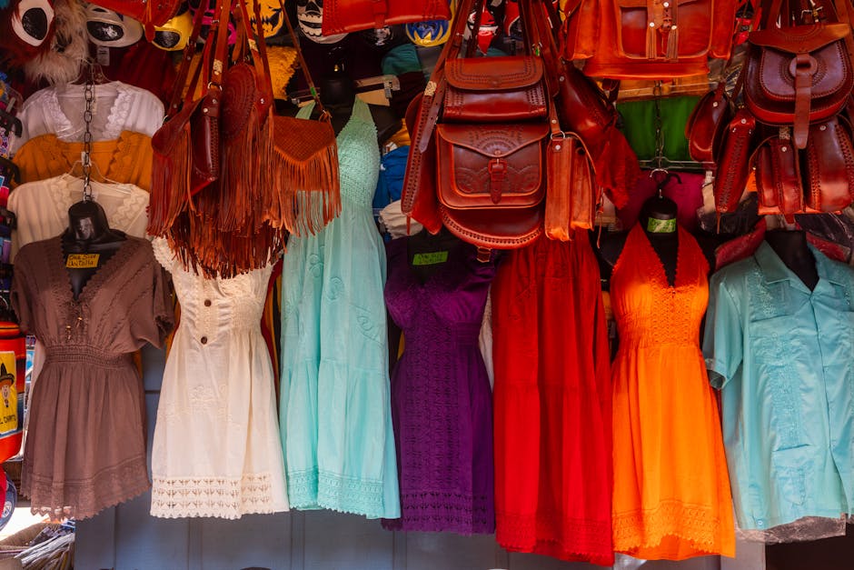 colorful clothes hanging at market stall in Brazil