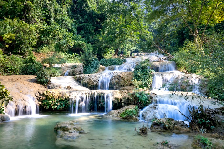tiered waterfall in a lush tropical forest