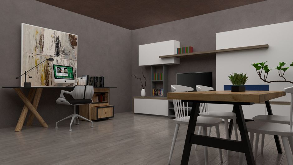 A compact kitchen with magnetic knife strip, cabinet organizers, and tension rod storage.