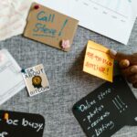 A person frustrated, surrounded by sticky notes with various handwritten passwords, symbolizing the difficulty of remembering multiple credentials.