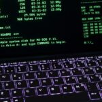 Close-up of hands typing a complex, descriptive prompt into an AI image generator interface on a laptop screen.